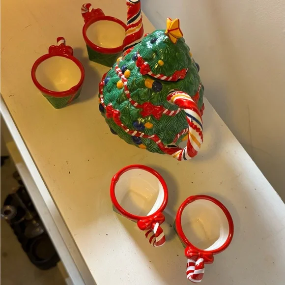 Vintage Retired Department 56 Christmas Tea "O Christmas Tree" Tea Set - Picture 2 of 16